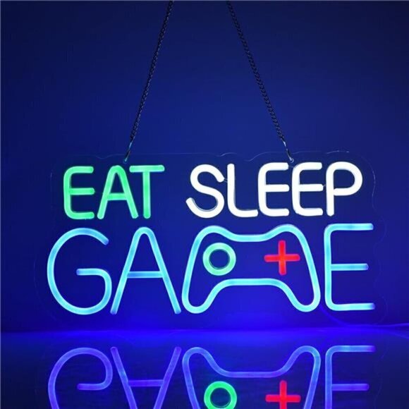 Game Room Decor EAT SLEEP GAME LED Neon Sign Bar Man Cave Bedroom Art Gaming NEW - Picture 6 of 7